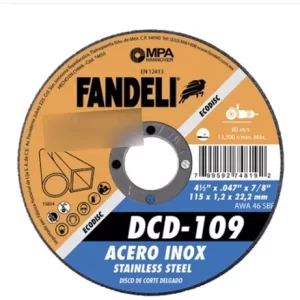 DISCO DE CORTE ACERO INOXIDABLE 4 1/2 X 7/8 FANDELI DCD-109